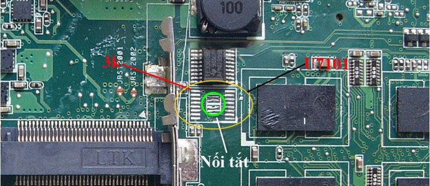 IC chuyển đổi U7101 được xác định là nguyên nhân gây lỗi. Kiểm tra và phát hiện IC SW U7101 bị lỗi