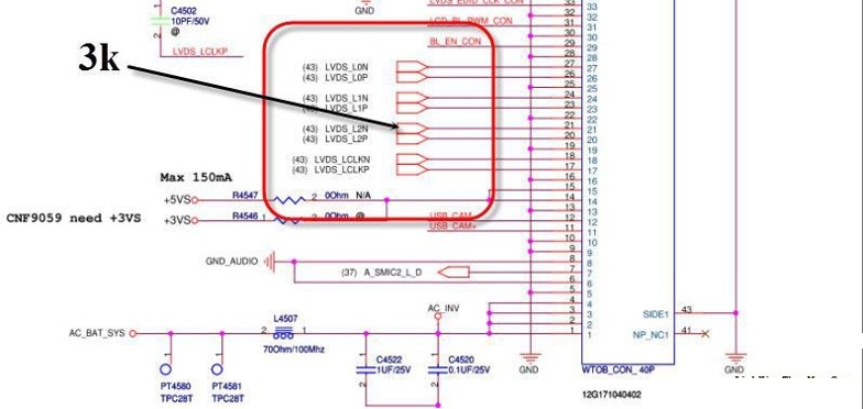 Sơ đồ dò ngược từ cáp màn hình về IC chuyển đổi U7101. Sơ đồ mạch liên quan đến IC chuyển đổi